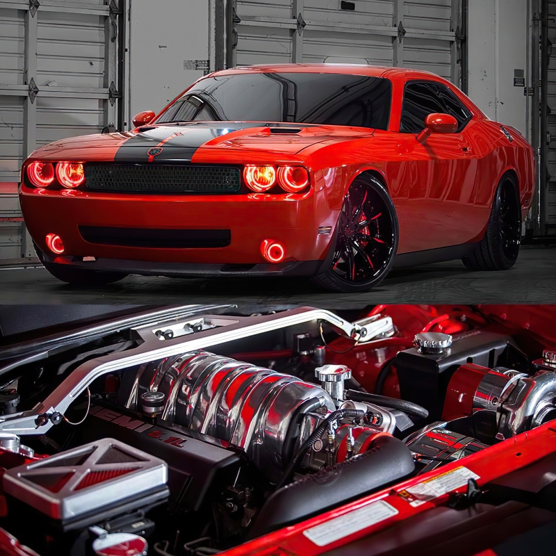 Dodge Challenger Headlight Halo Kit - ORACLE Lighting - LED Projector - Red - `08-`14